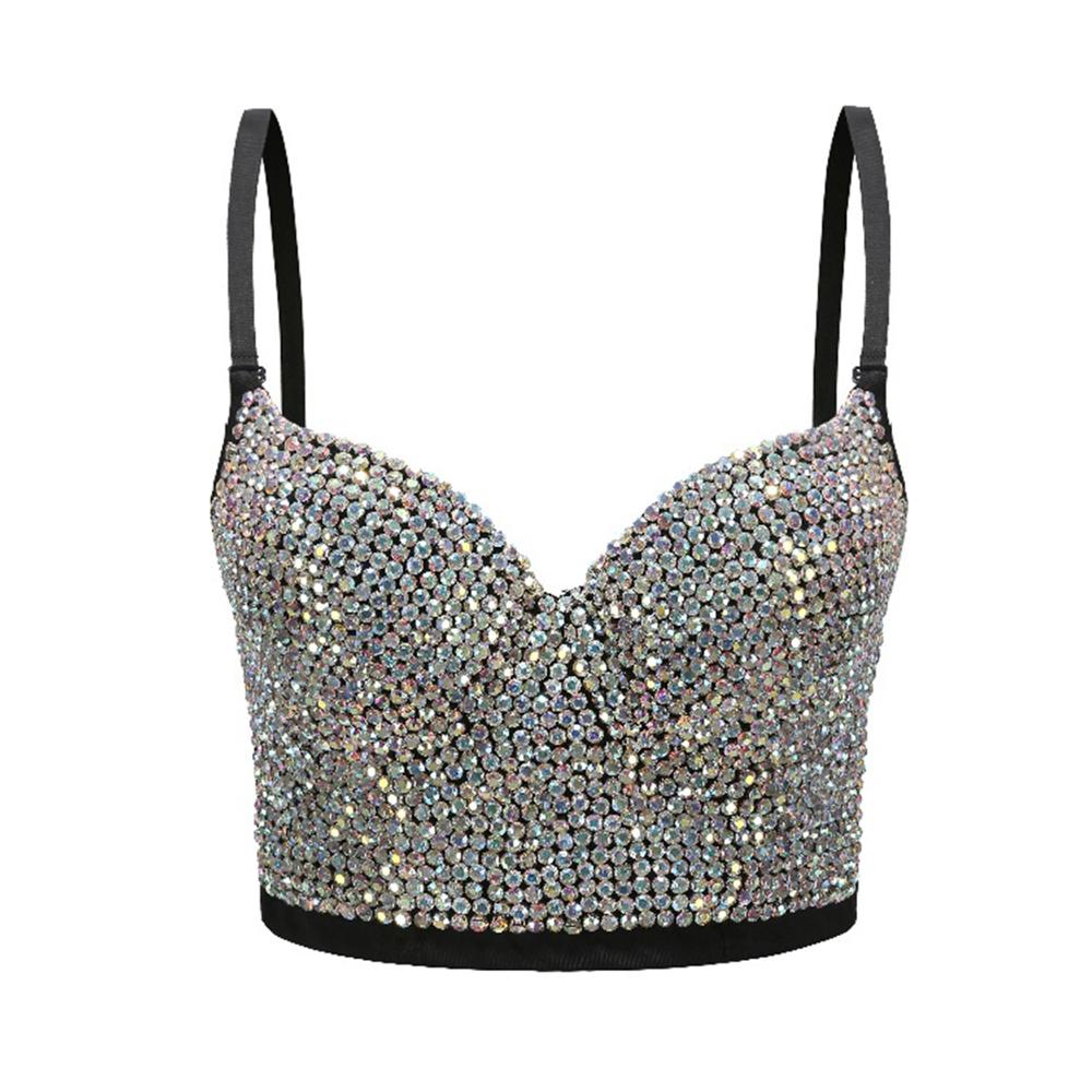 Irene Tinnie Hand-made Pearls Jewel Diamond Bralet Women&#39;s Bustier Bra Wedding Party Corset Cropped Top Vest Plus Size