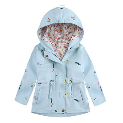 2020 Spring Kids Clothes Girls Jackets Coats Flower Windbreaker Children Hooded 2-8Y