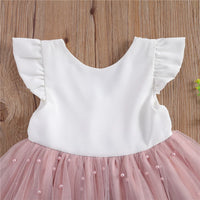 Princess Girl Dress Ruffles Sleeve Solid Pearl Lace Patchwork Back Bowknot Tutu Dress Pageant Wedding Ball Gown Party Dresses