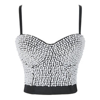 Irene Tinnie Hand-made Pearls Jewel Diamond Bralet Women&#39;s Bustier Bra Wedding Party Corset Cropped Top Vest Plus Size