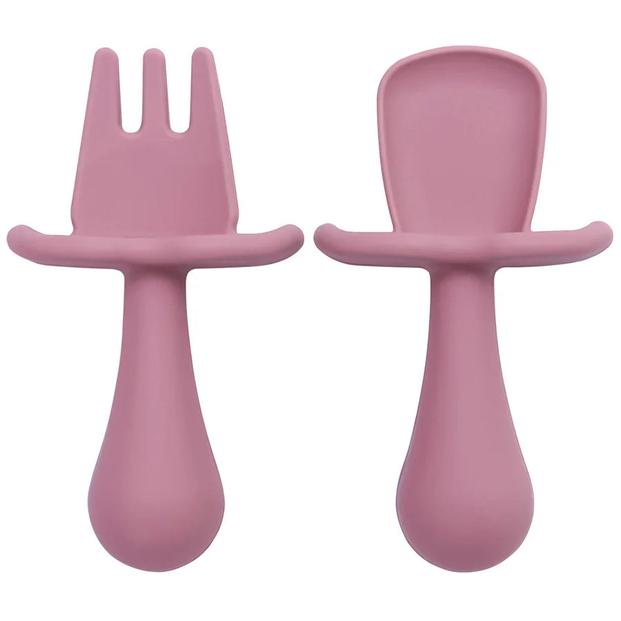 2Pcs/Set BPA Free Silicone Mini Fork Spoon Baby Learning Feeding Solid Food Children's Tableware Training Utensils For Newborn