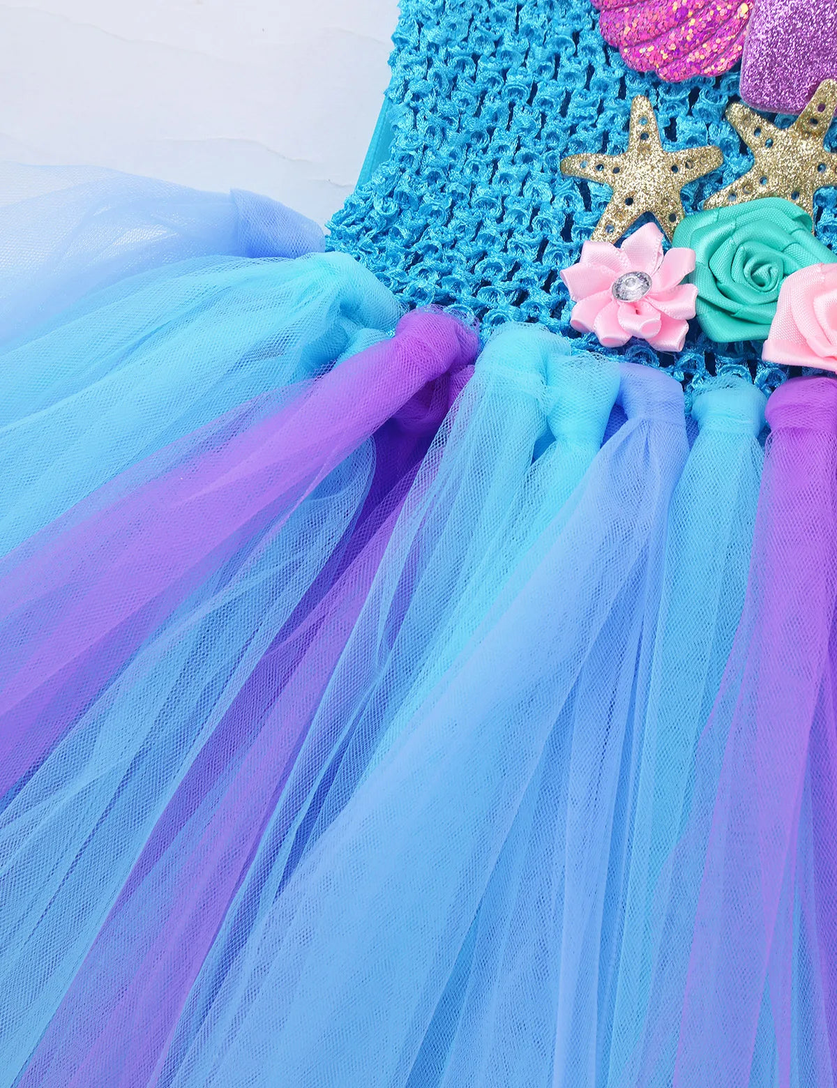 Kids Girls Cosplay Party Dress Princess Dress Up Mermaid Tulle Tutu Dresses Theme Birthday Party Costume with Flower Headband