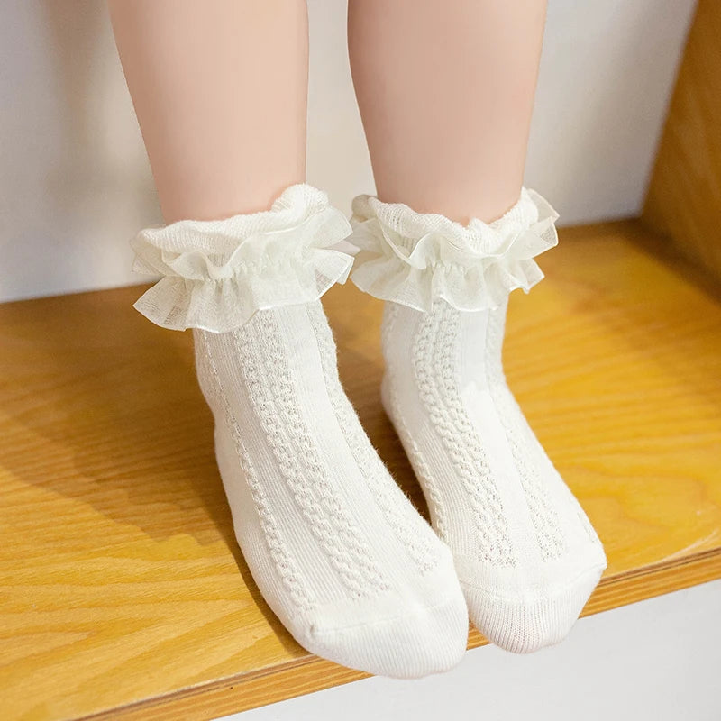 1-5Yrs Cute Baby Kids Girls Ruffles Lace Princess Boat Socks Cotton Socks Toddler Newborn Baby Non-slip Floor Socks