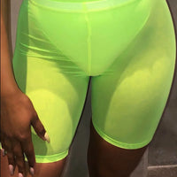 Beach Style Neon Colors Transparent Casual Sexy Mesh Shorts Women Harajuku High Waist Elastic Bodycon Short Sweatpants Club Wear