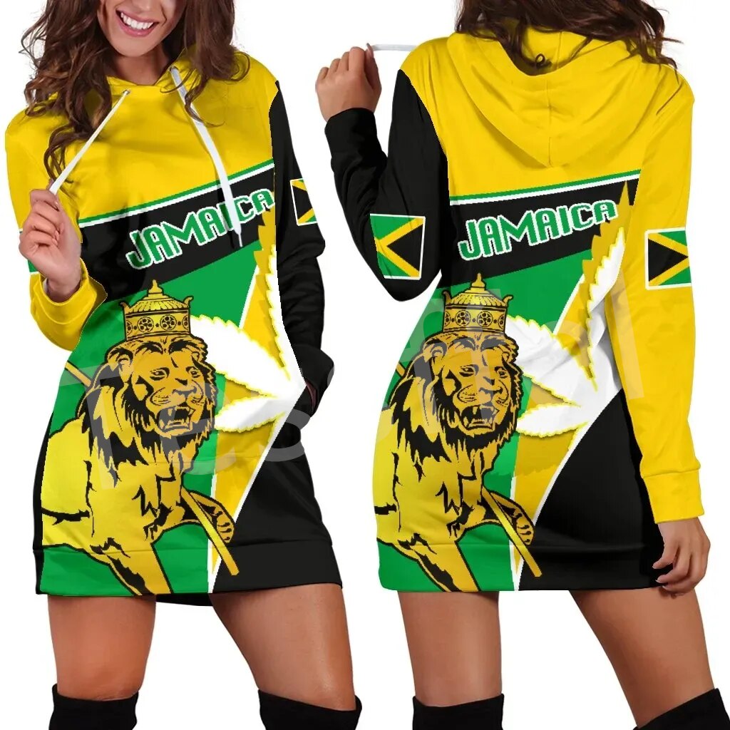 Tessffel NewFashion Country Reggae Jamaica Lion Emblem Retro Tattoo 3DPrint Pullover Sexy Women Hoodie Dress Funny Casual A1