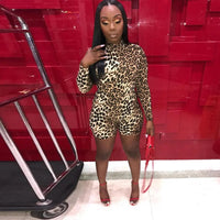 OMSJ 2019 High Quality Autumn Winter Bodycon Playsuits Fitness Casual Biker Jumpsuits Long Sleeve Leopard Print Stretch Rompers