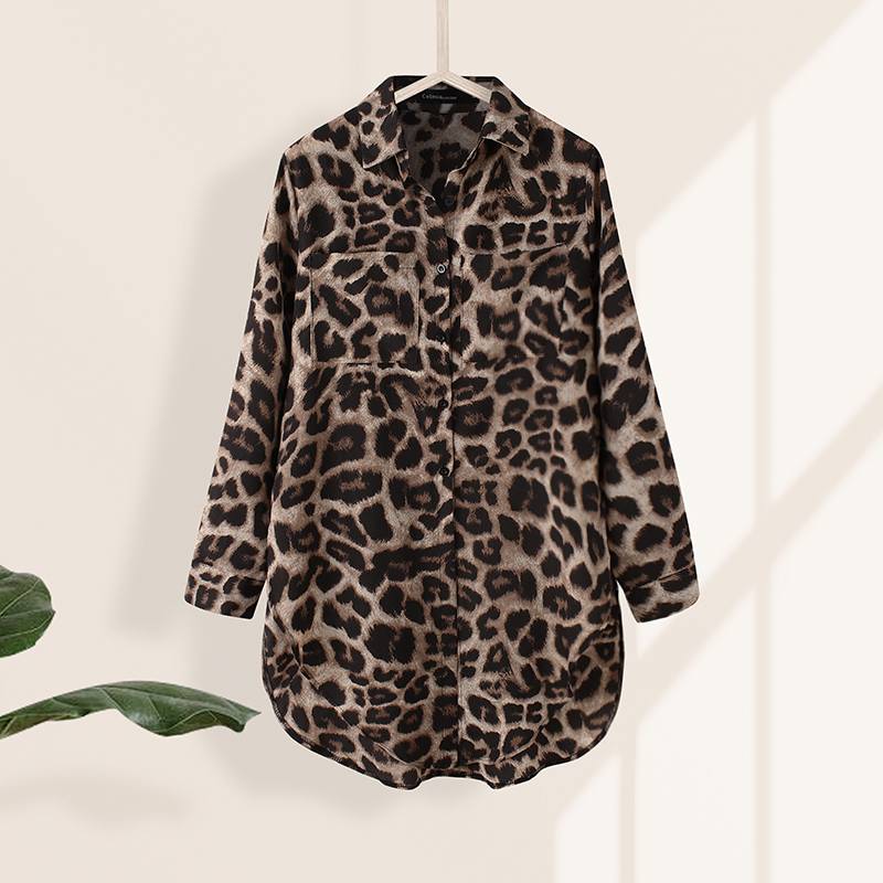 Celmia Women Blouses Fashion Leopard Printed Shirts 2023 Summer Long Sleeve Tunic Tops Casual Loose Buttons Office Lady Blusas