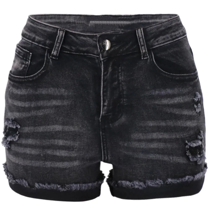 2025 New Women Summer Black Denim Shorts Fashion High Waist Elastic Shorts Jeans S-2XL Global Drop Shipping