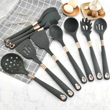 Black Gold Kitchen Cookware Silicone Kitchenware Non Stick plated Cooking Pot Set Spatula Ladle Egg Beaters Shovel Utensils Sets
