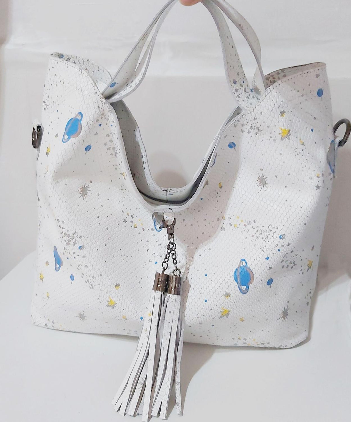 Arliwwi Female Real Leather Shiny Flower Summer Women Tote 