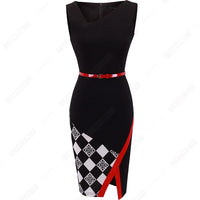 Women Formal Knee Length Asymmetrical Neck Wear to Work Business Office Bodycon Elegant Pencil Dress EB290