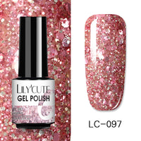 LILYCUTE 7ml Glitter Sequins Nail Gel Polish Gel Rose Gold Semi Permanent Hybrid Nail Art DIY Design Varnish