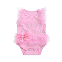 Newborn Baby Girls Bodysuit Romper Lace Dress Kids Clothes Sleeveless Infant Vest Jumpsuit  Letter Toddler Playsuit Outfits A417