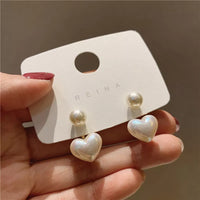 New Fashion Contracted Heart Pearl Fine Earrings Joker Sweet Elegant Temperament Women Drop Earrings