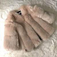 HJQJLJLS 2021 Winter Women Thick Warm Pink Fur Coat Fashion Faux Fox Fur Coat Female Three Quarter Sleeve Artificial Fur Jacket