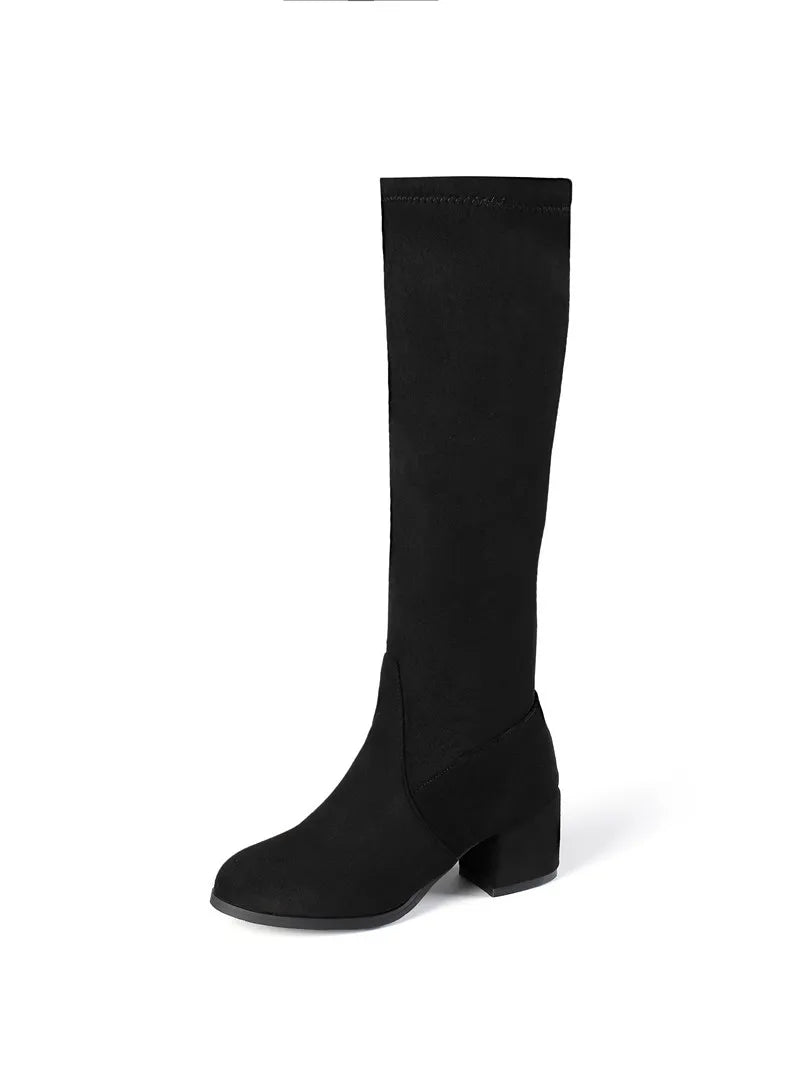 MORAZORA 2022 New arrival knee high boots thick high heels round toe ladies shoes winter black rice white color women boots