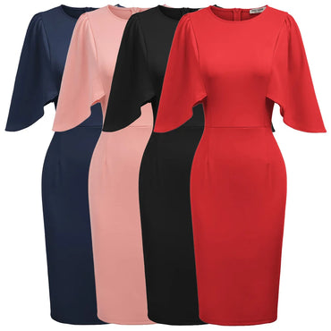 Grace Karin Women Dresses 3/4 Ruffle Sleeve Crew Neck Hips-wrapped Bodycon Pencil Dress Elegant Fit New 2020 Dresses Summer Lady