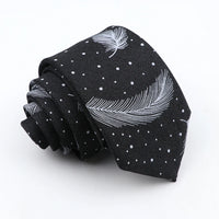 New Cotton Denim Ties For Men 7CM Floral Feather Dot Blue Neck Tie For Wedding Party Casual Print Slim Neckties Daily Wear Gift