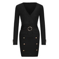 Full Sleeve Blazers Bodycon Dress Women Buttons Professional Dresses Office Ladies Sexy Night Club Party Belt Slim Dress Vestido