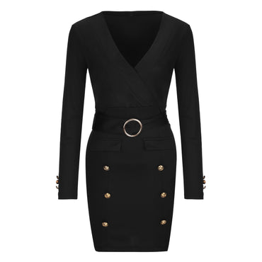 Full Sleeve Blazers Bodycon Dress Women Buttons Professional Dresses Office Ladies Sexy Night Club Party Belt Slim Dress Vestido