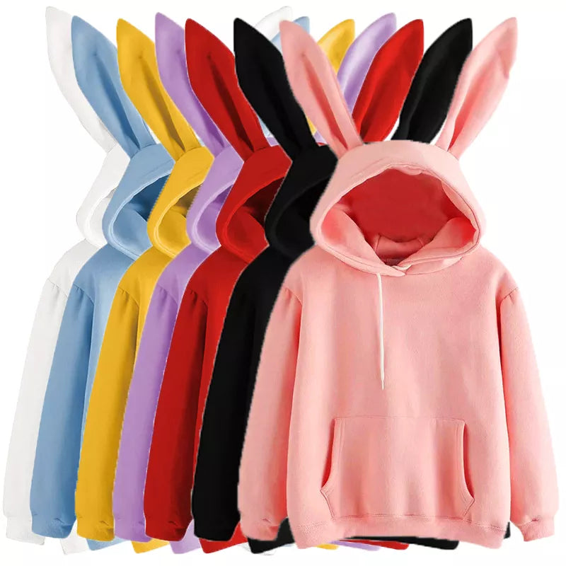 2020 Autumn Winter Women Hoodies Kawaii Rabbit Ears Fashion Hoody Casual colors Solid Color Warm Sweatshirt Hoodies For Women