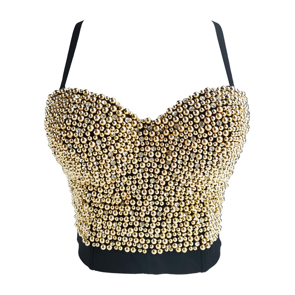 Irene Tinnie Hand-made Pearls Jewel Diamond Bralet Women&#39;s Bustier Bra Wedding Party Corset Cropped Top Vest Plus Size