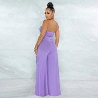 wsevypo Women Sexy Two-piece Bandeau Sets Solid Color Lacing Strapless Bra+Slit Wide Leg Pants Summer Party Office Lady Suits