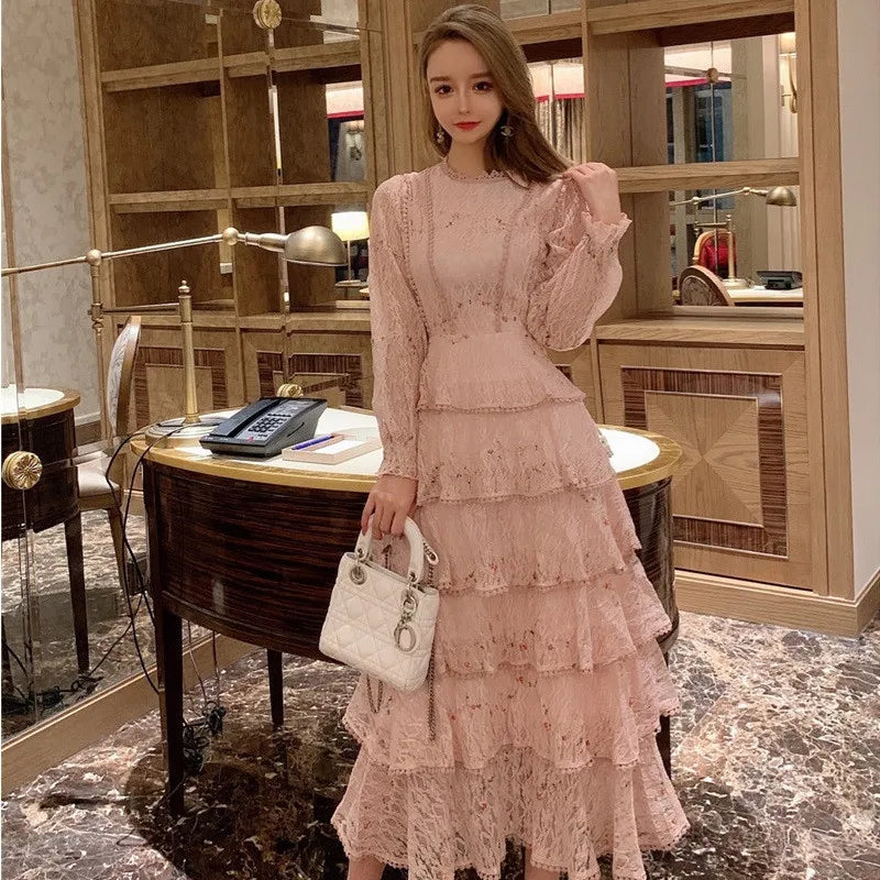 Pink Lace Maxi Dress Pink / M Pink Lace Maxi Dress Pink / M