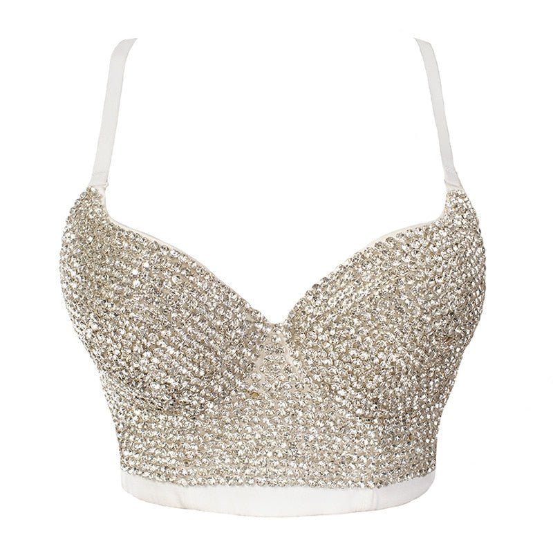 Irene Tinnie Hand-made Pearls Jewel Diamond Bralet Women&#39;s Bustier Bra Wedding Party Corset Cropped Top Vest Plus Size