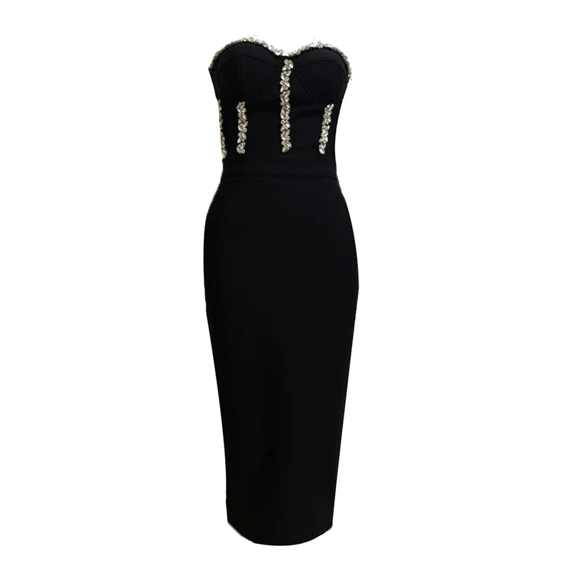 beaded rayon bandage dress High Quality Red Khaki Black Strapless Crystal Beading Rayon Bandage D Mega Mart Center