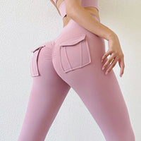 SOISOU Nylon Leggings Women's Pants Sport Yoga Pants Sexy Tight High Waist Elastic Women's Panties Pocket legging mujer