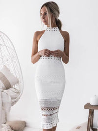 Adyce White Lace Sleeveless Maxi Dress For Women 2023 Summer Sexy Halter Hollow Out Wedding Club Celebrity Party Female Dresses