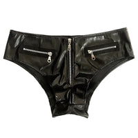 New Women Sexy Black Patent Leather Zipper Shorts Thong Nightclub Leading Dance Stage