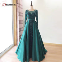 Elegant Mermaid Evening Night Dress for Women 2023 Muslim O Neck Long Sleeves Beads Sequin Formal Prom Wedding Party Gowns