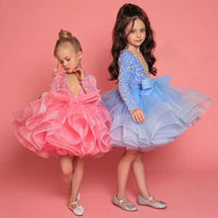 Pink Glitter Illusion Lush Girl Party Dresses Layers Puffy Girl Princess Dress Shiny luxurious Birthday First Communion Dresses