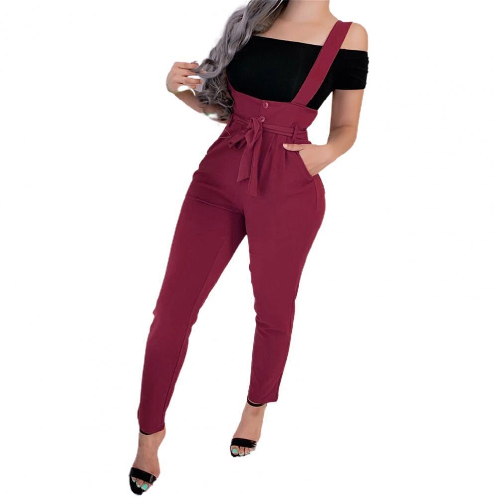 Adjustable Sexy Overalls Jumpsuit Women Suspender Trousers Pure Color Shoulder Straps Overalls