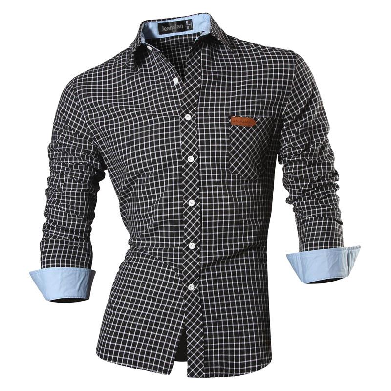 Jeansian Men&#39;s Casual Dress Shirts Fashion Desinger Stylish Long Sleeve 8371 Black2