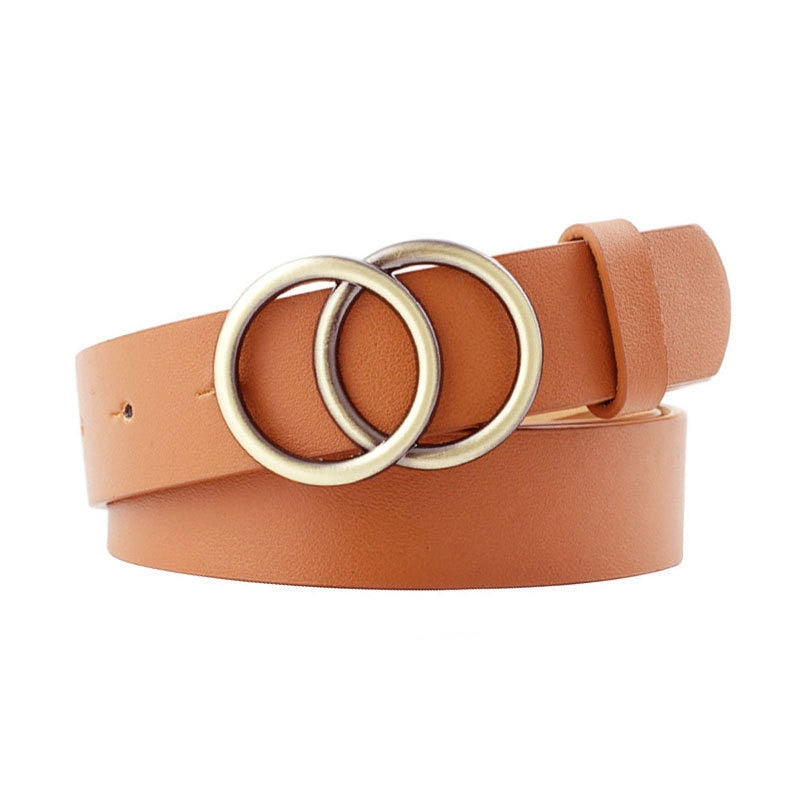 Double Ring Women Belt Fashion Waist Belt PU Leather Metal Buckle Heart Pin Belts For Ladies Leisure Dress Jeans Wild Waistband