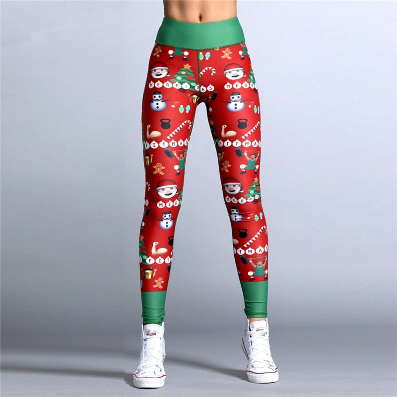 Christmas Leggings Women Sexy High Waist Skinny Leggins Fitness Legging Ladies Printed Workout Leggings Stretch Trousers Pants