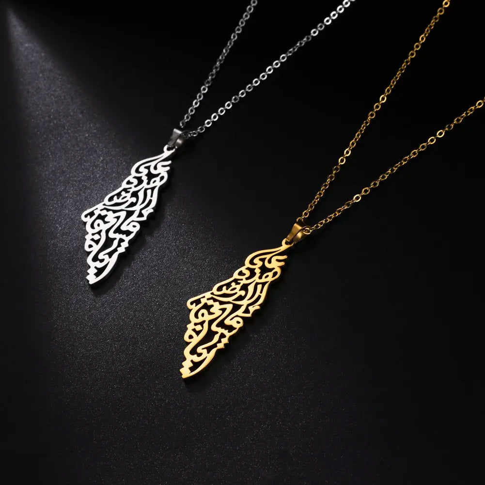 Israel Palestine Map Pendant Necklace For Women Men Arabic African Jamaica Stainless Steel Gold Color Chain Necklaces Jewelry