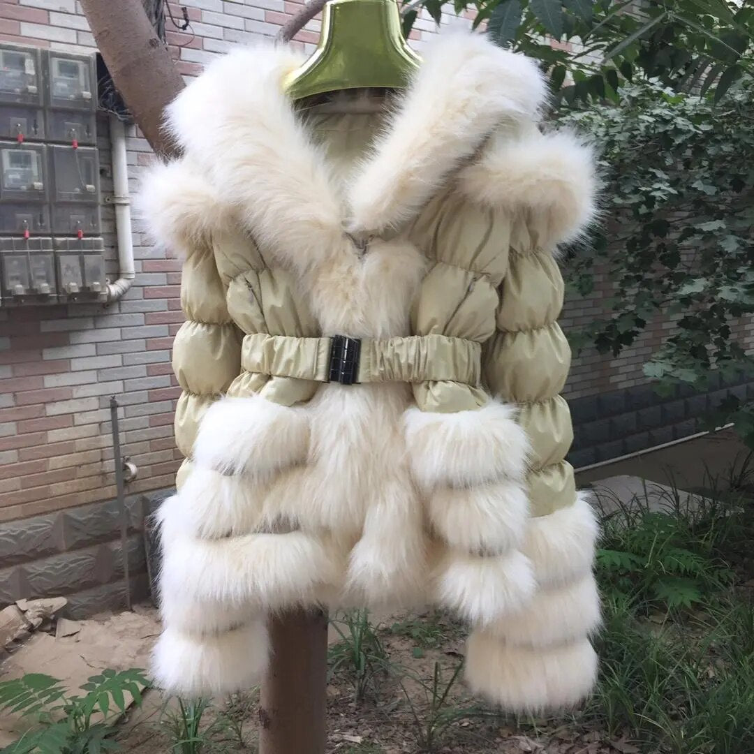 Cheaper Price Faux Fur Big Collar White Duck Down Detachable Arms And Hood