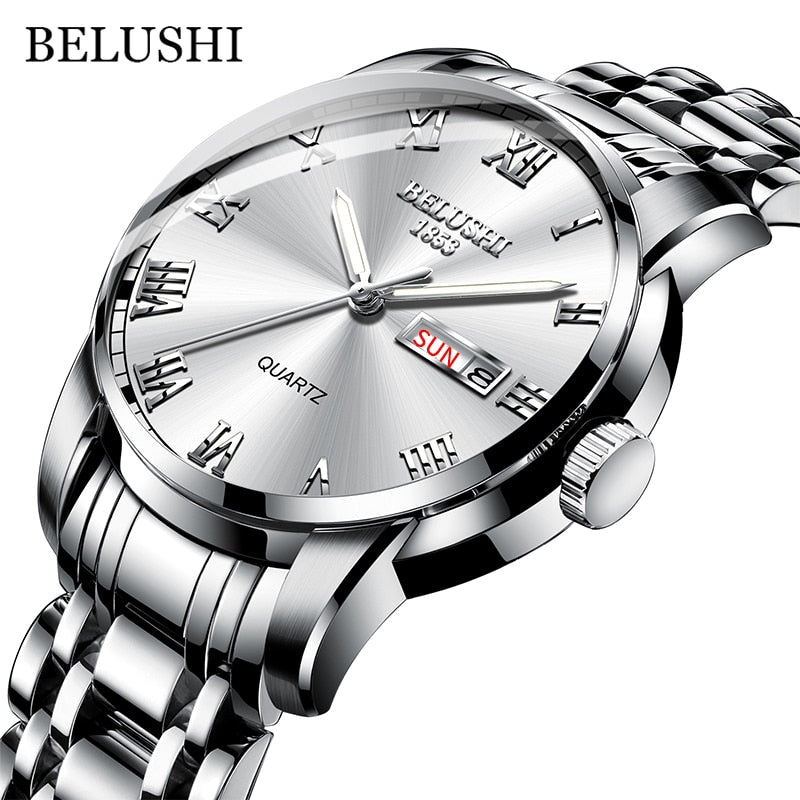 BELUSHI Men Stainless Steel Water Proof Luminous Luxury Sport Quartz Wrist Watch