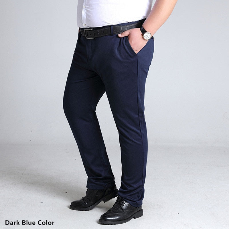 Plus Size Mens Trousers Work Pants Grey Black Dark Blue Elastic Straight Business Clothing