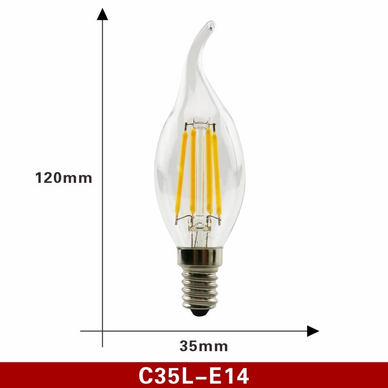 2pcs E27 E14 Retro Edison LED Filament Bulb Lamp AC220V Light Bulb C35 G45 A60 ST64 G80 G95 G125 Glass Bulb Vintage Light