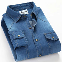 Men's Slim Denim Shirt 2022 Spring Luxury High Quality Cotton Square Collar Pocket Button Fashion Long Sleeve Jeans Shirt