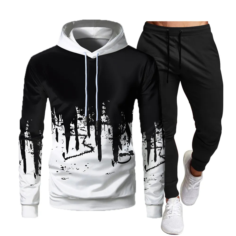 Men's Tracksuit Set Hoodie + Pants 2021 Autumn  Winter Fleece Warm Sportwear Homme Streetwear Suit Men Clothing