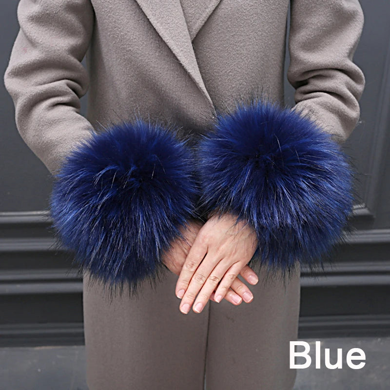 Warmer Faux Fur Plush Windproof cuff sleeve Wrist sleeve winter women Wristband Arms Gloves Accessories