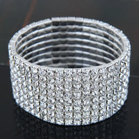 TREAZY 1-10 Rows Rhinestones Bridal Wedding Bangles Gold/Silver Color Crystal Stretch Bracelet Women Wristband Elastic Jewelry