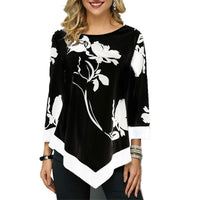 New Spring Oversized Women T Shirt Casual Irregular O-Neck Lace Splice Floral Printing Tee Shirt Women's Tops Pullovers Clothing