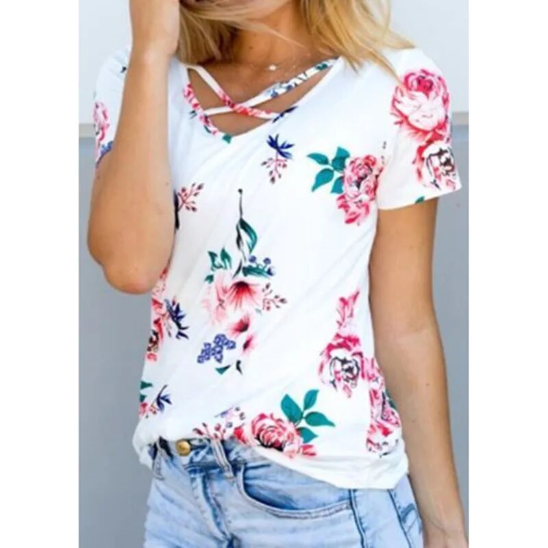 Women Summer Short Sleeve Floral Shirt Blouse Tops Loose Shirt Casual Tee TOP Ladies Womens Flower Print Blouses Clothing